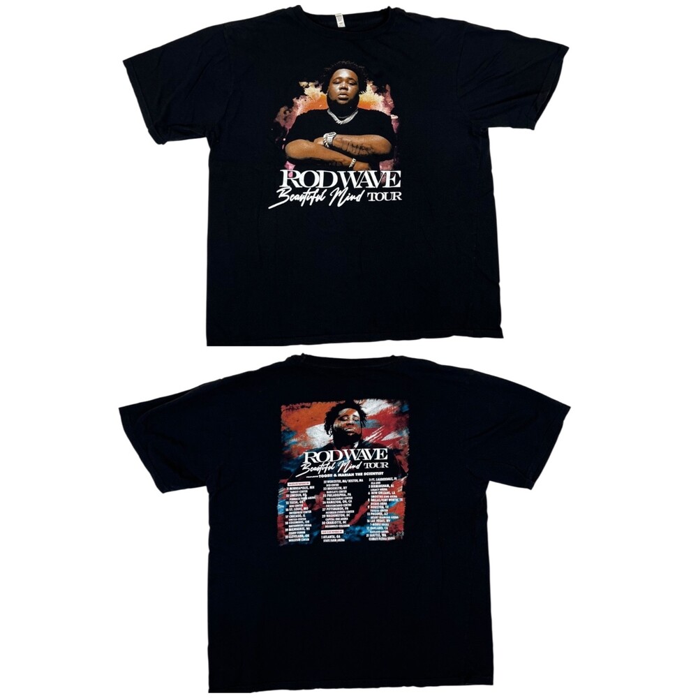 Rodwave Beautiful Mind Tour T-Shirt Black 2XL Rap Music Merch Concert READ